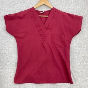 Crest Scrub Top Womens Large Maroon Nursing Vet Medical Uniform Short Sleeve